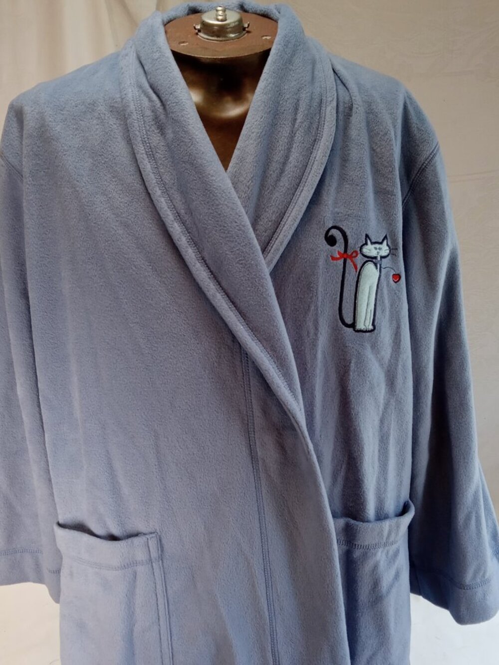 Cherokee Women's Blue Fleece Bathrobe Robe Size M Cat New w/ Tags